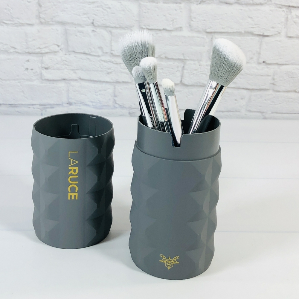 LARUCE Christine Luxury Makeup Brush Set of 5 with Travel Cup Face & Eyes *BNIP